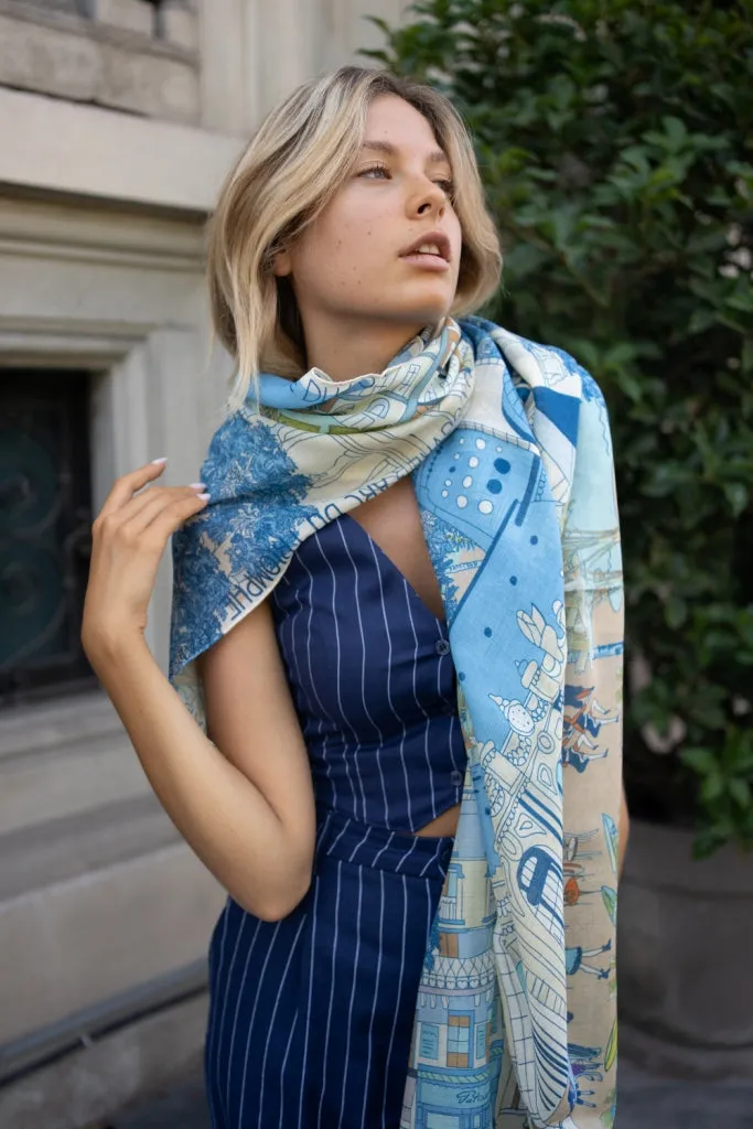 Blue and beige Paris shawl