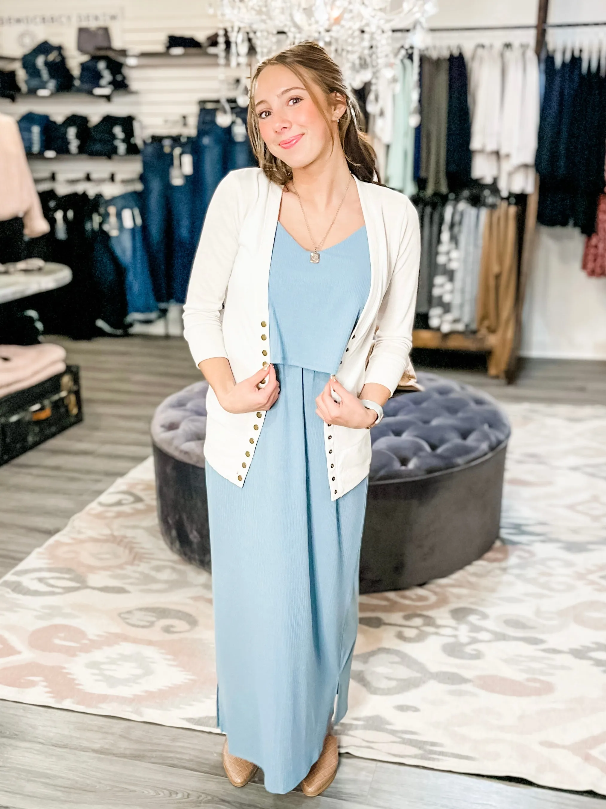 Blue Grey Ribbed Knit Maxi