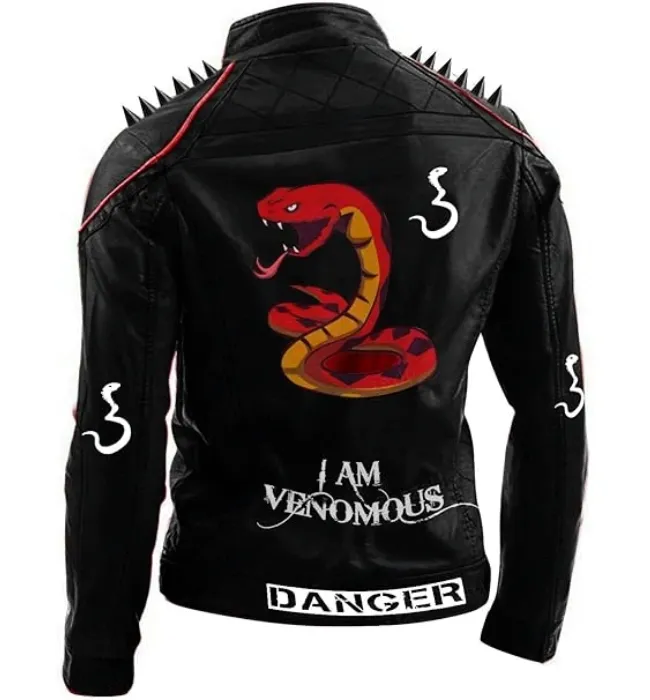 Blue Punk Danger Leather jacket for Men with Snake