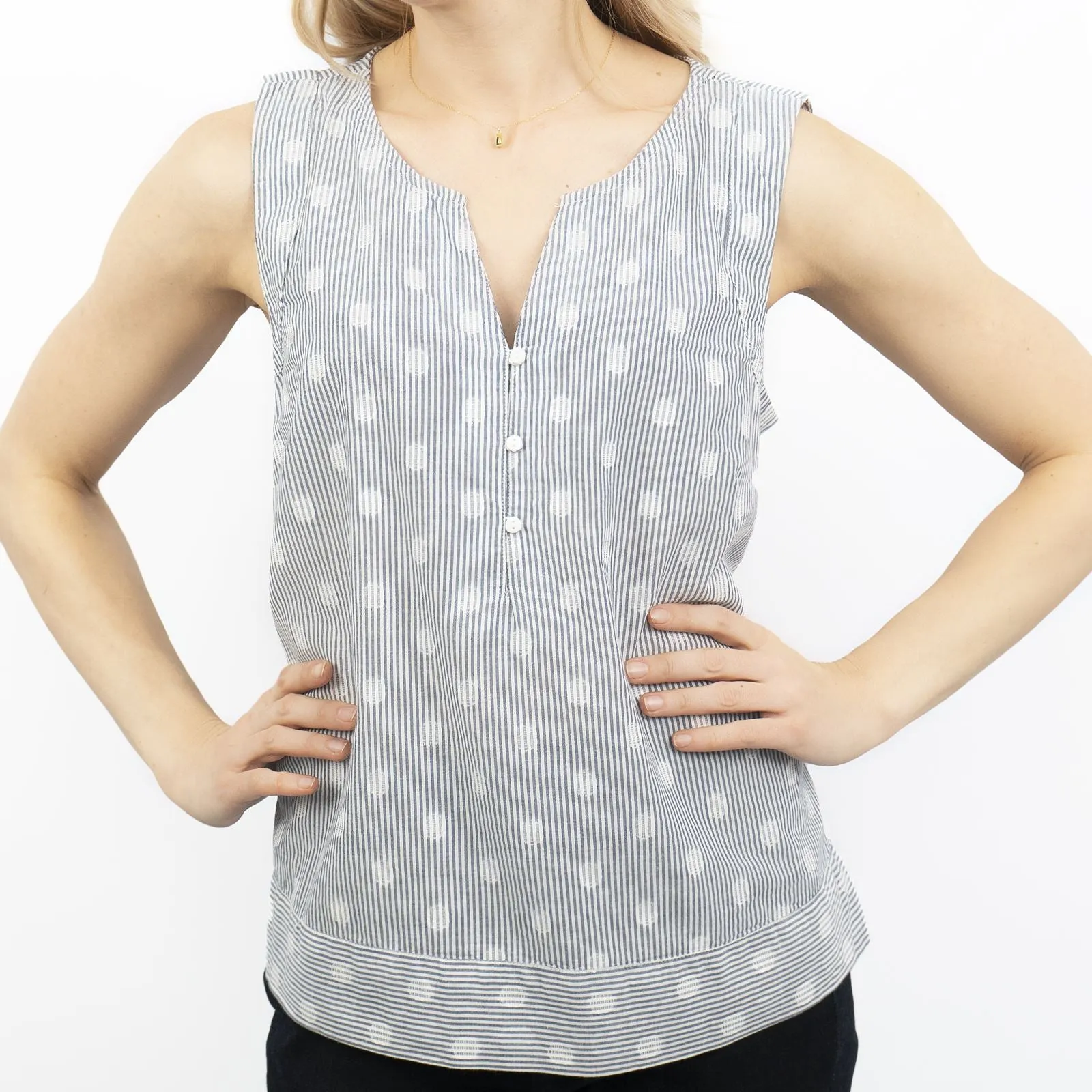 Blue Sleeveless V-Neck Spotty Women's Summer Vest Top