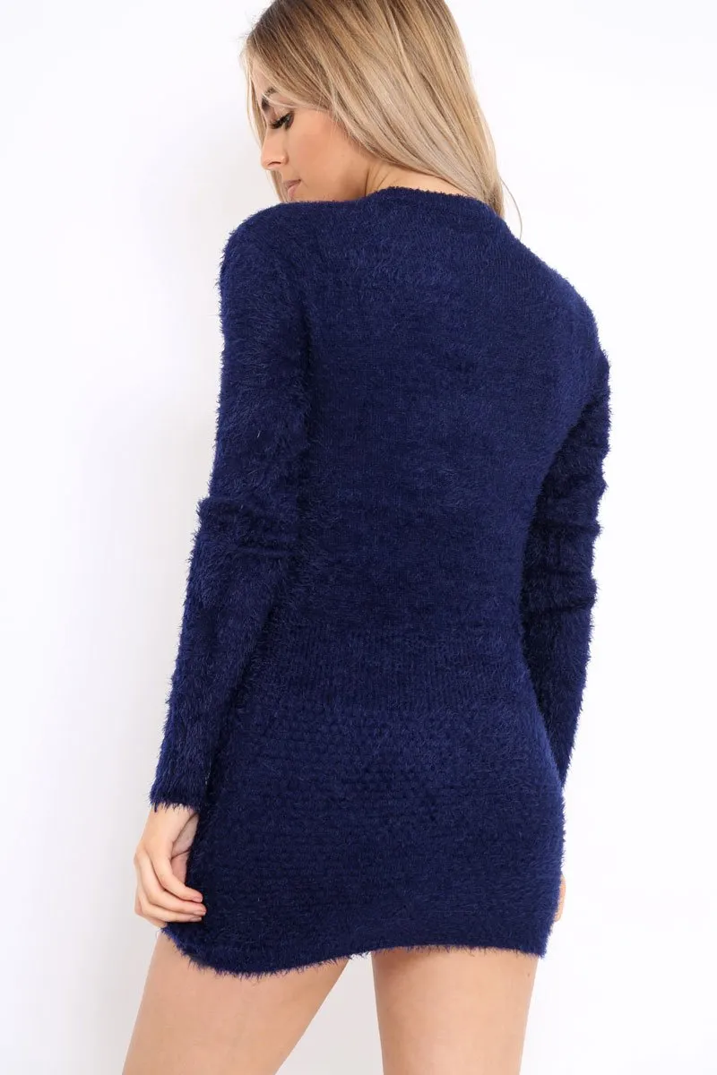 Blue Soft Fur Knit Jumper Dress - Beck