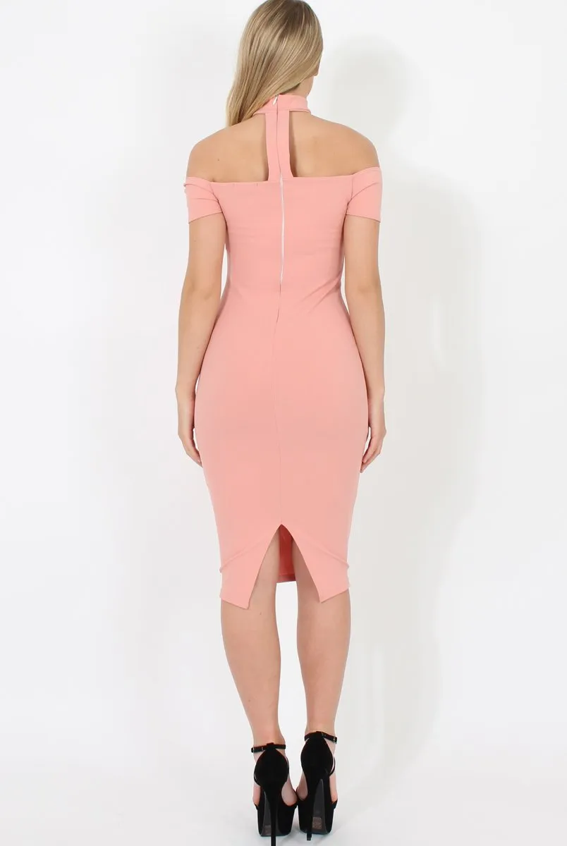 Blush Choker Bardot Bodycon Dress - Thea