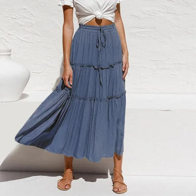 Bohemian Ruffle Maxi Skirt