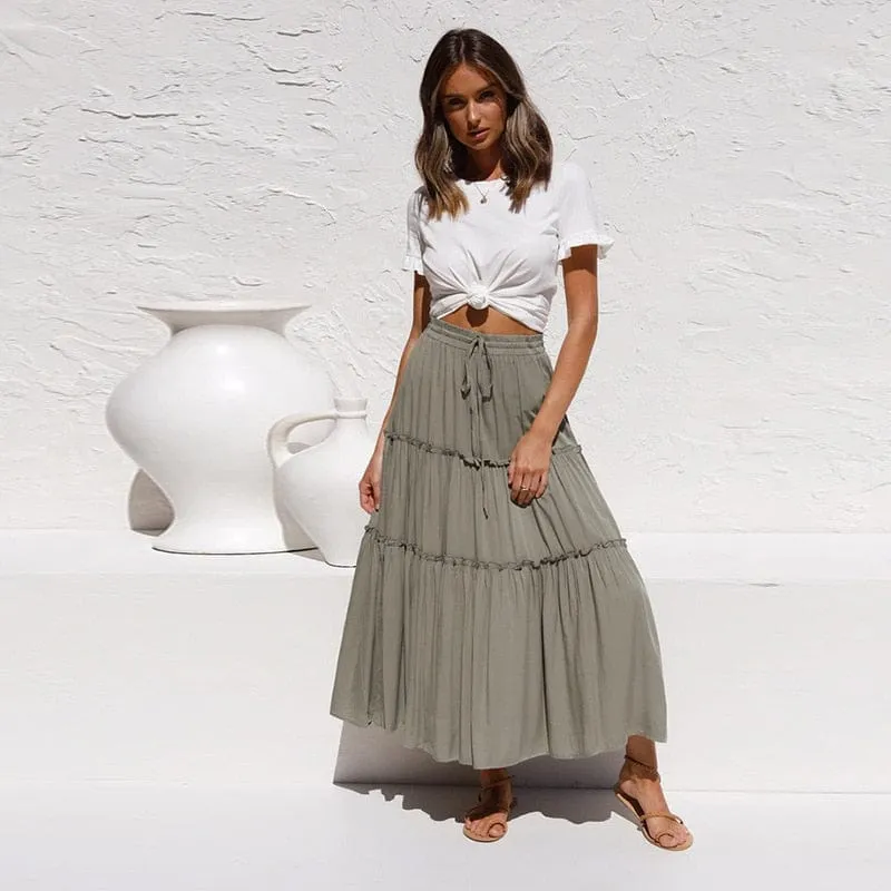 Bohemian Ruffle Maxi Skirt