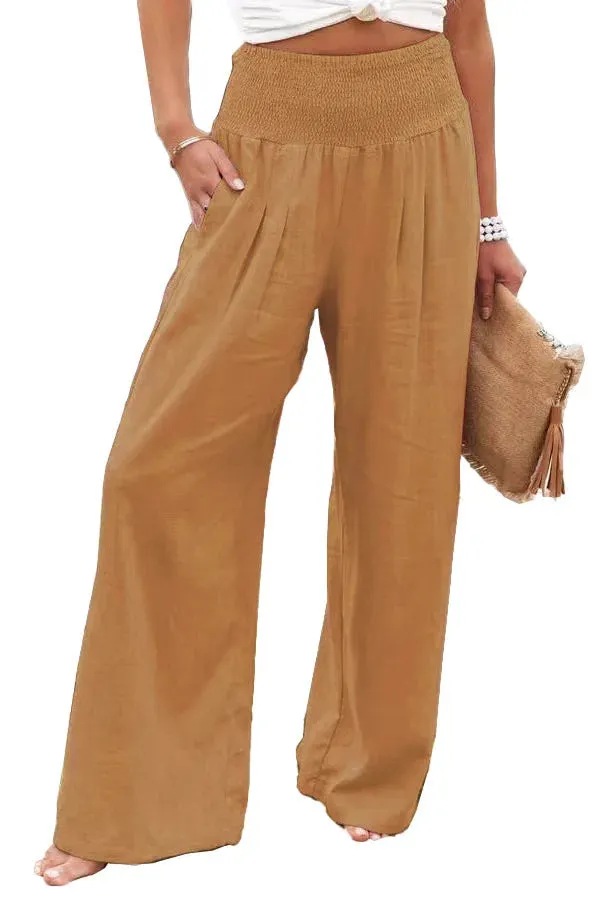 Boho Beach Cotton Linen Pants – High Waist Wide Leg Women's Casual Trousers