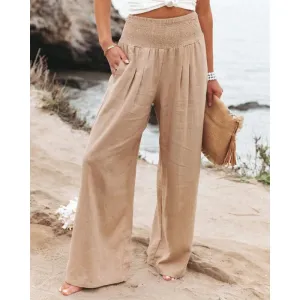 Boho Beach Cotton Linen Pants – High Waist Wide Leg Women's Casual Trousers