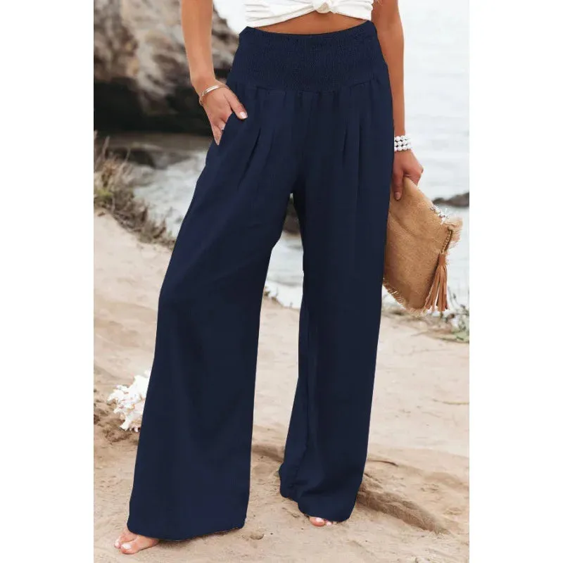 Boho Beach Cotton Linen Pants – High Waist Wide Leg Women's Casual Trousers