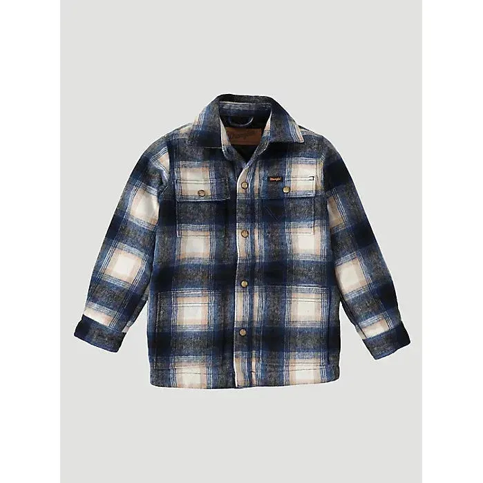 BOY'S WRANGLER QUILT LINED FLANNEL SHIRT JACKET IN TANNIN