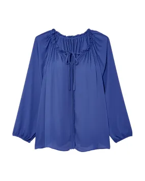 Brittany Long Sleeve Ruffle Neck Blouse | Royal Blue