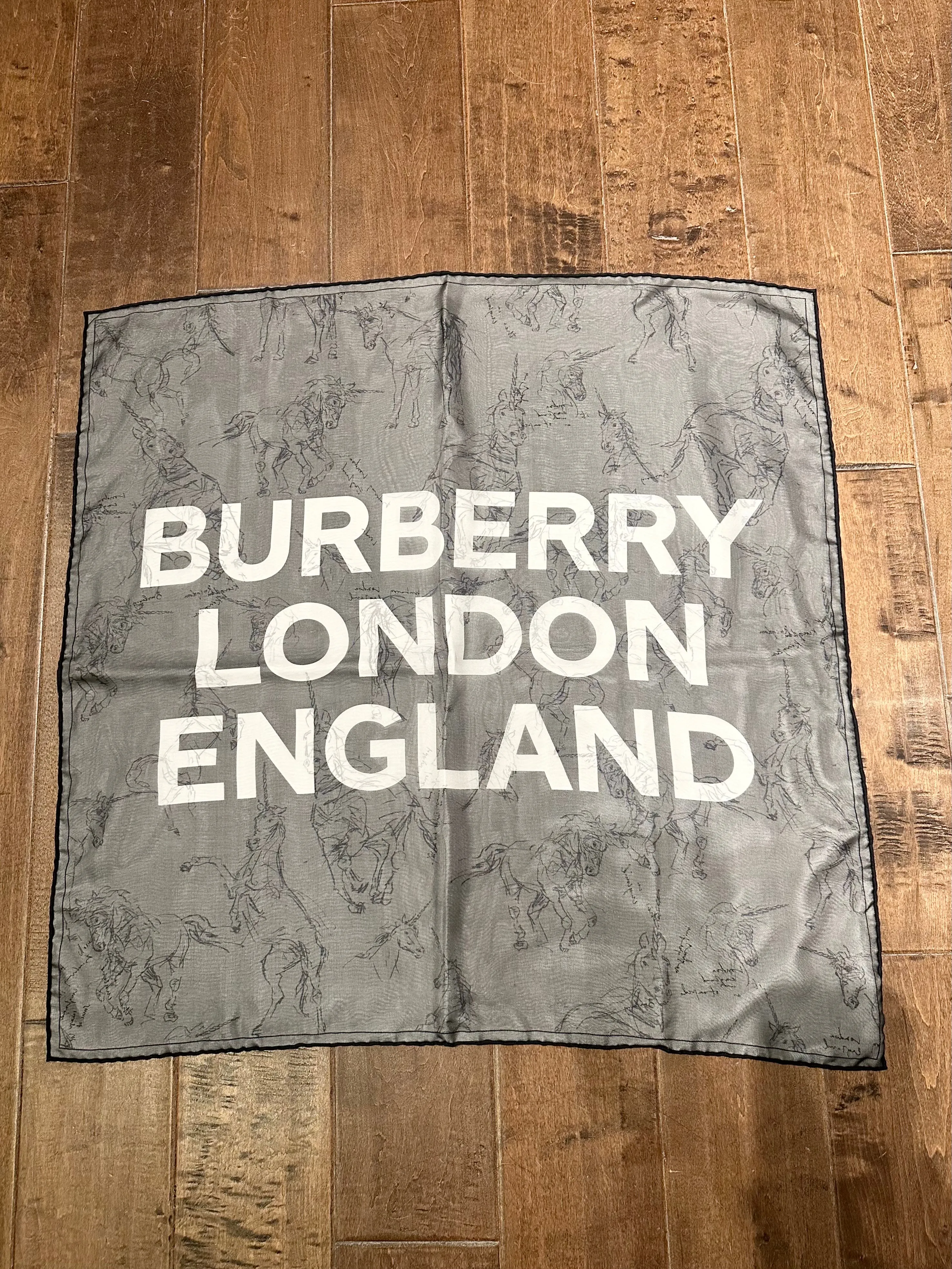 BURBERRY London England Unicorn Horse Silk Scarf