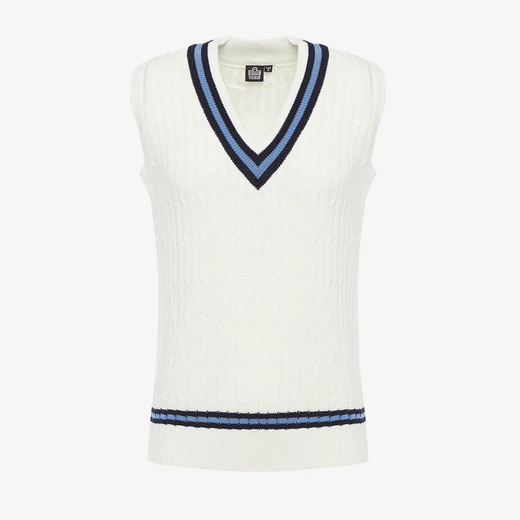 Cable Knit Cricket Slipover - White/Navy/Sky