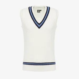 Cable Knit Cricket Slipover - White/Navy/Sky