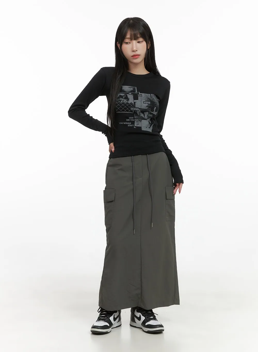 Cargo Nylon Maxi Skirt CS403