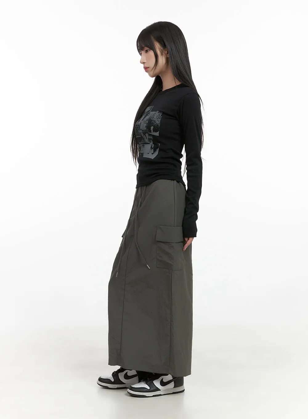 Cargo Nylon Maxi Skirt CS403