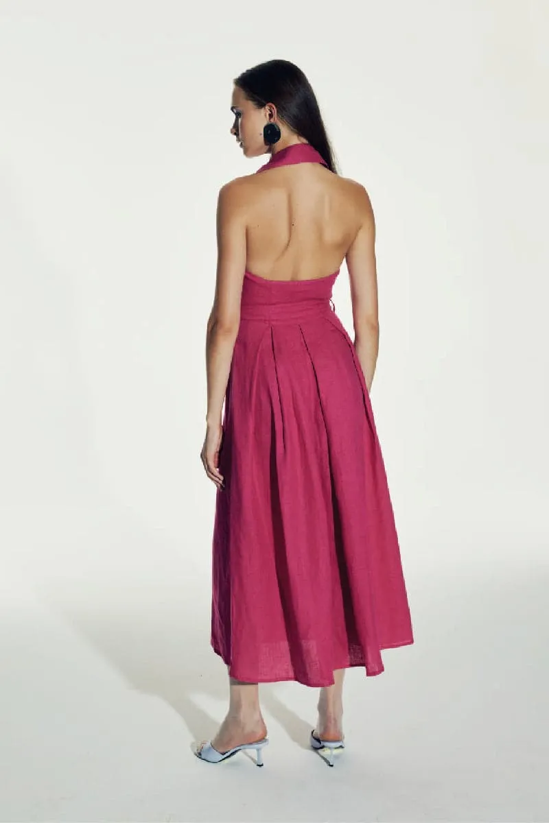 CARRIE BERRY PINK LINEN MAXI DRESS