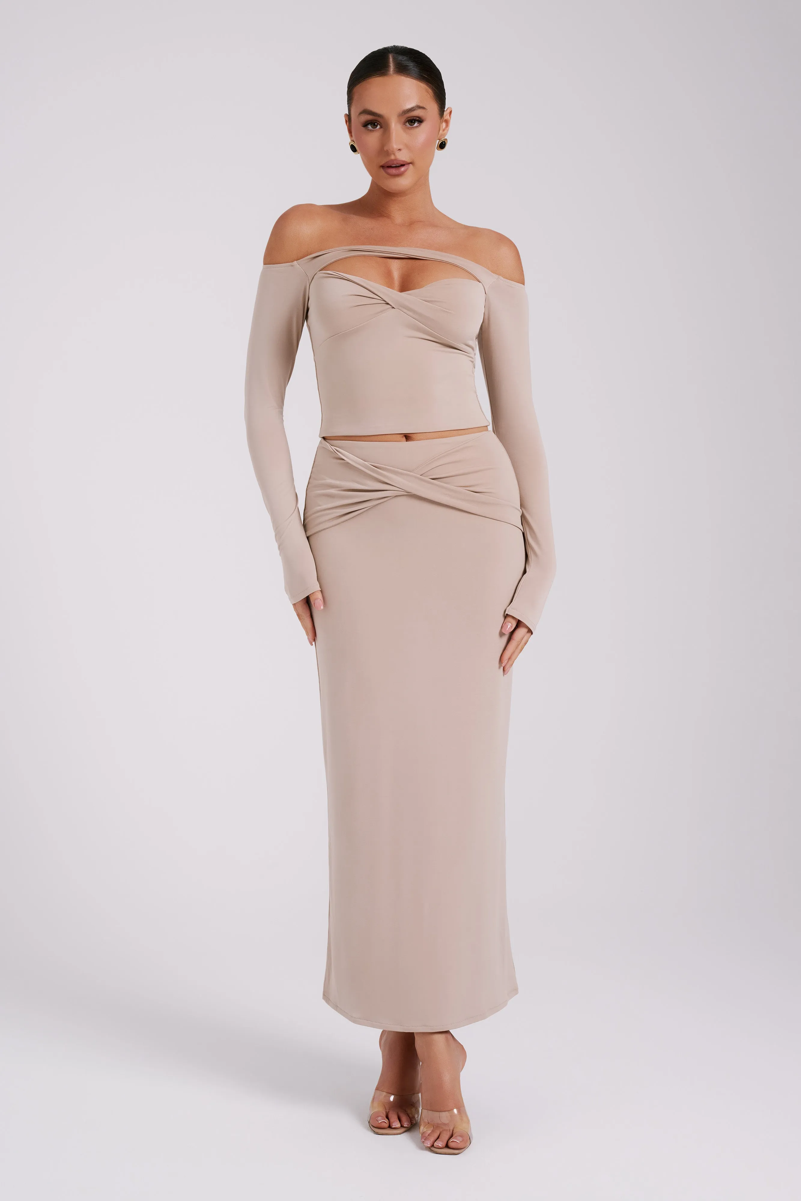 Ceri Maxi Twist Skirt - Taupe