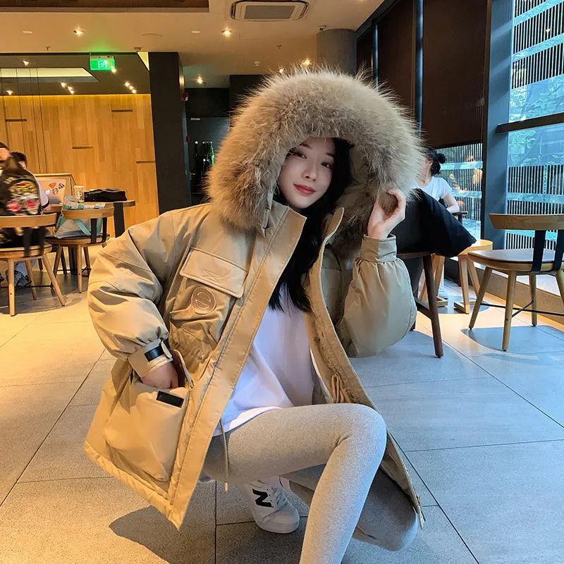 Chic Workwear Plus Fur Collar Parka