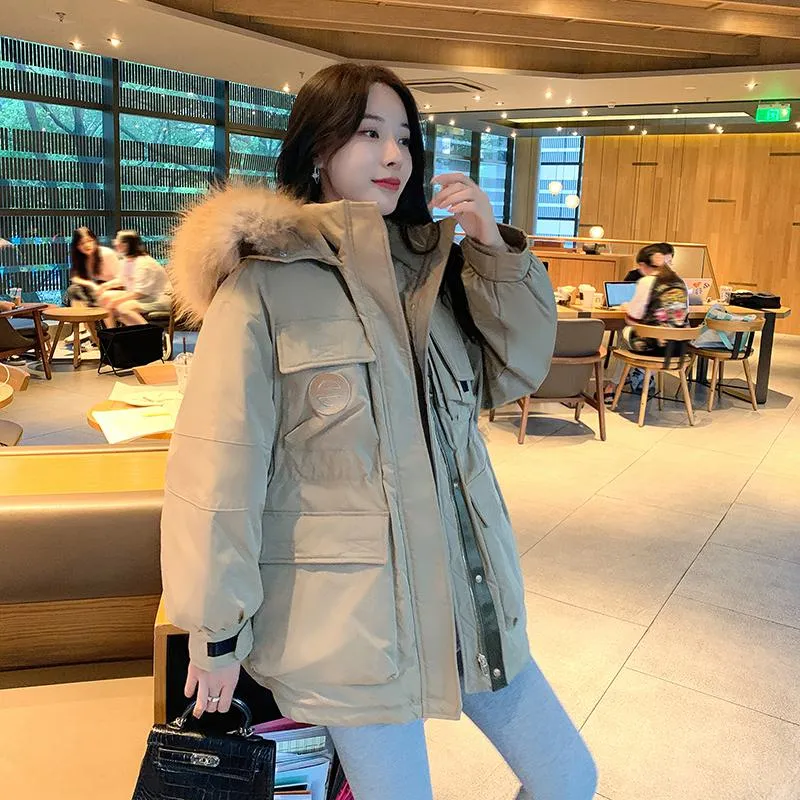 Chic Workwear Plus Fur Collar Parka