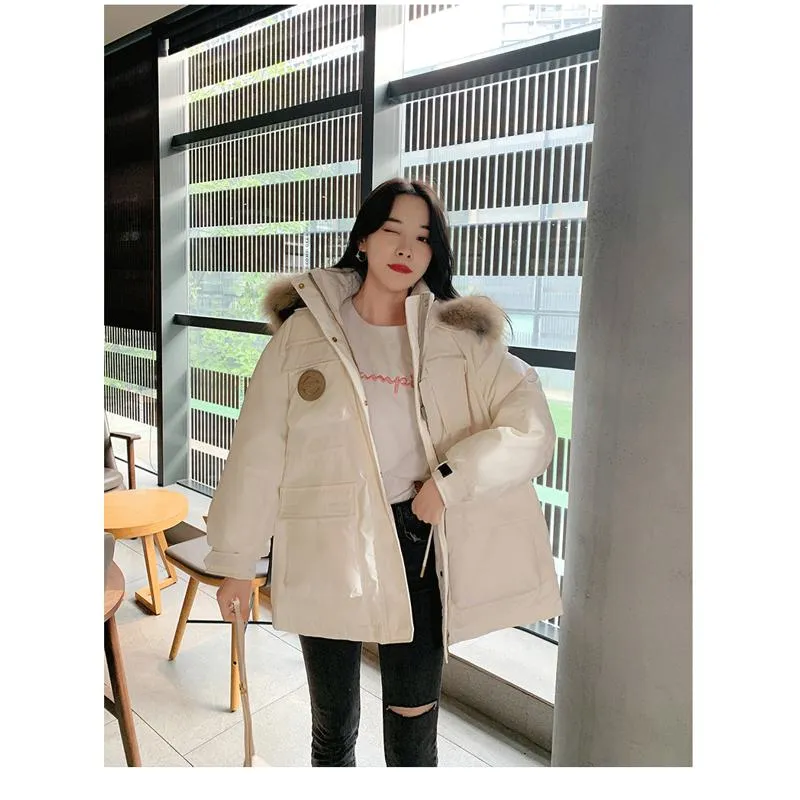 Chic Workwear Plus Fur Collar Parka