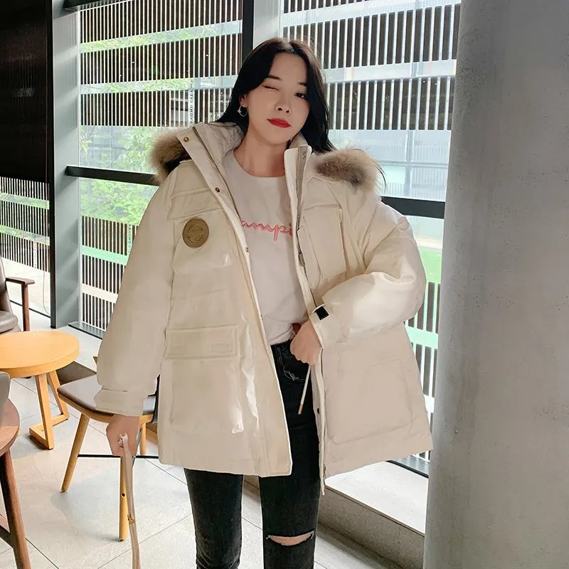 Chic Workwear Plus Fur Collar Parka