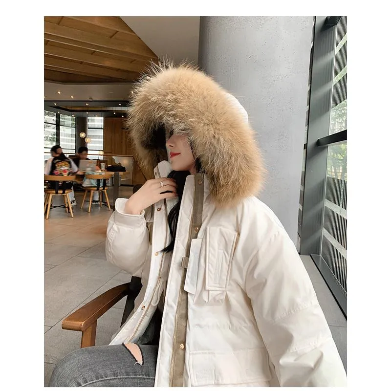 Chic Workwear Plus Fur Collar Parka