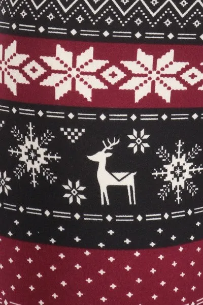 Christmas Fair Isle Reindeer Print Soft Lounge Fleece Lined Leggings Pants