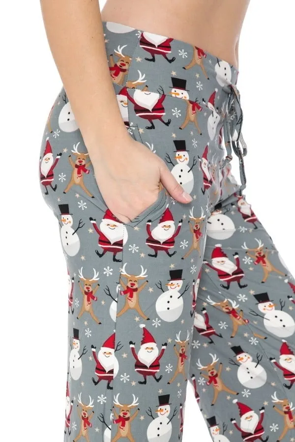 Christmas Santa Reindeer Snowman Print Comfortable Soft Lounge Pajama Pants