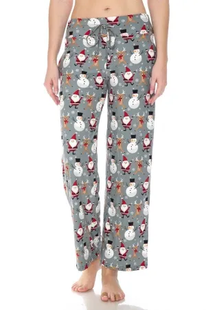 Christmas Santa Reindeer Snowman Print Comfortable Soft Lounge Pajama Pants