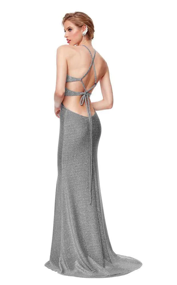 CLARISSE 3789 Silver Metallic Shimmer Knit Dress