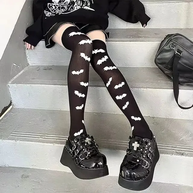 Classic Lolita Black Goth Cute Stockings Thigh Highs Gothic Long Socks