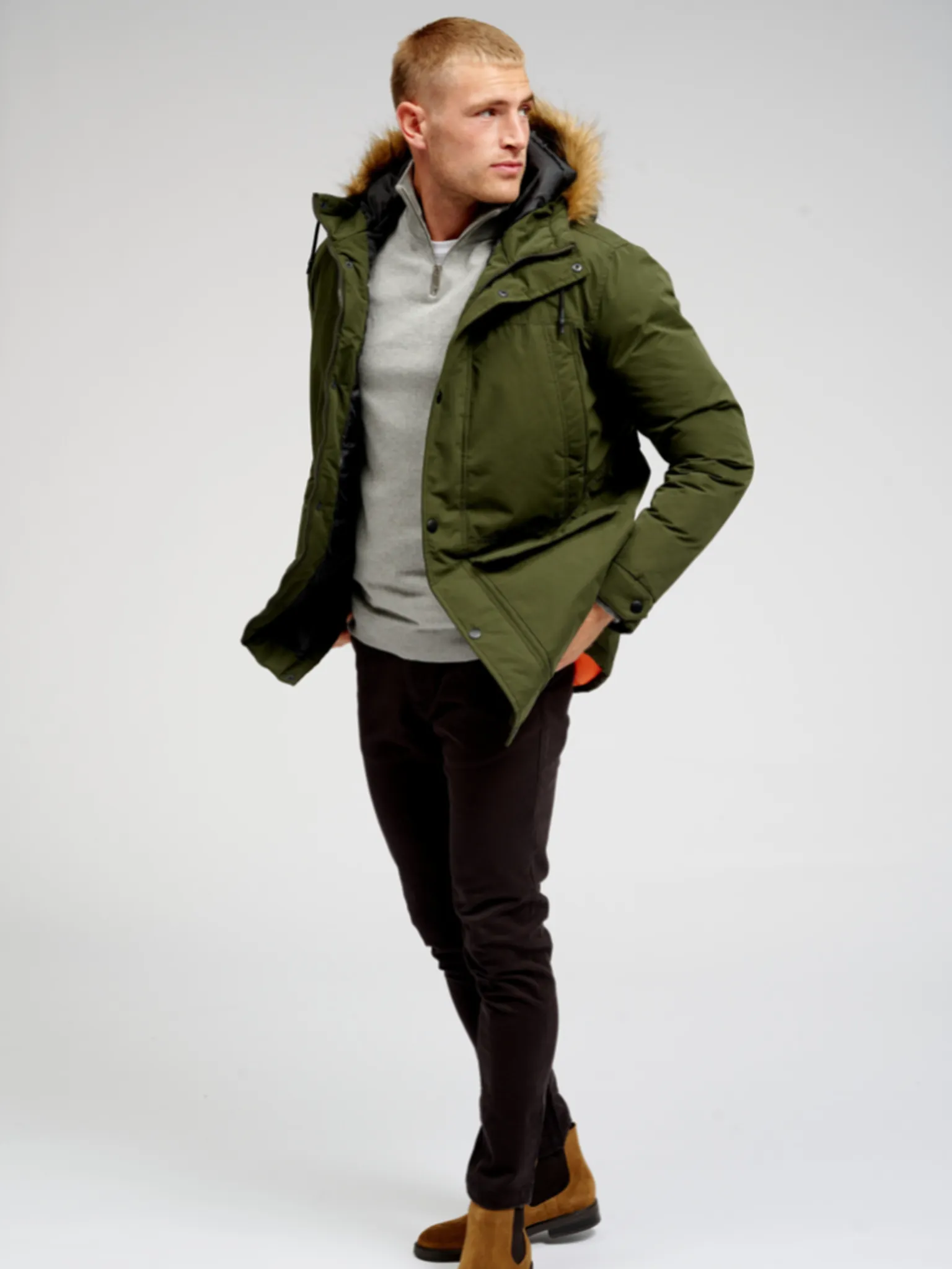 Classic Long Parka Jacket - Dark Green