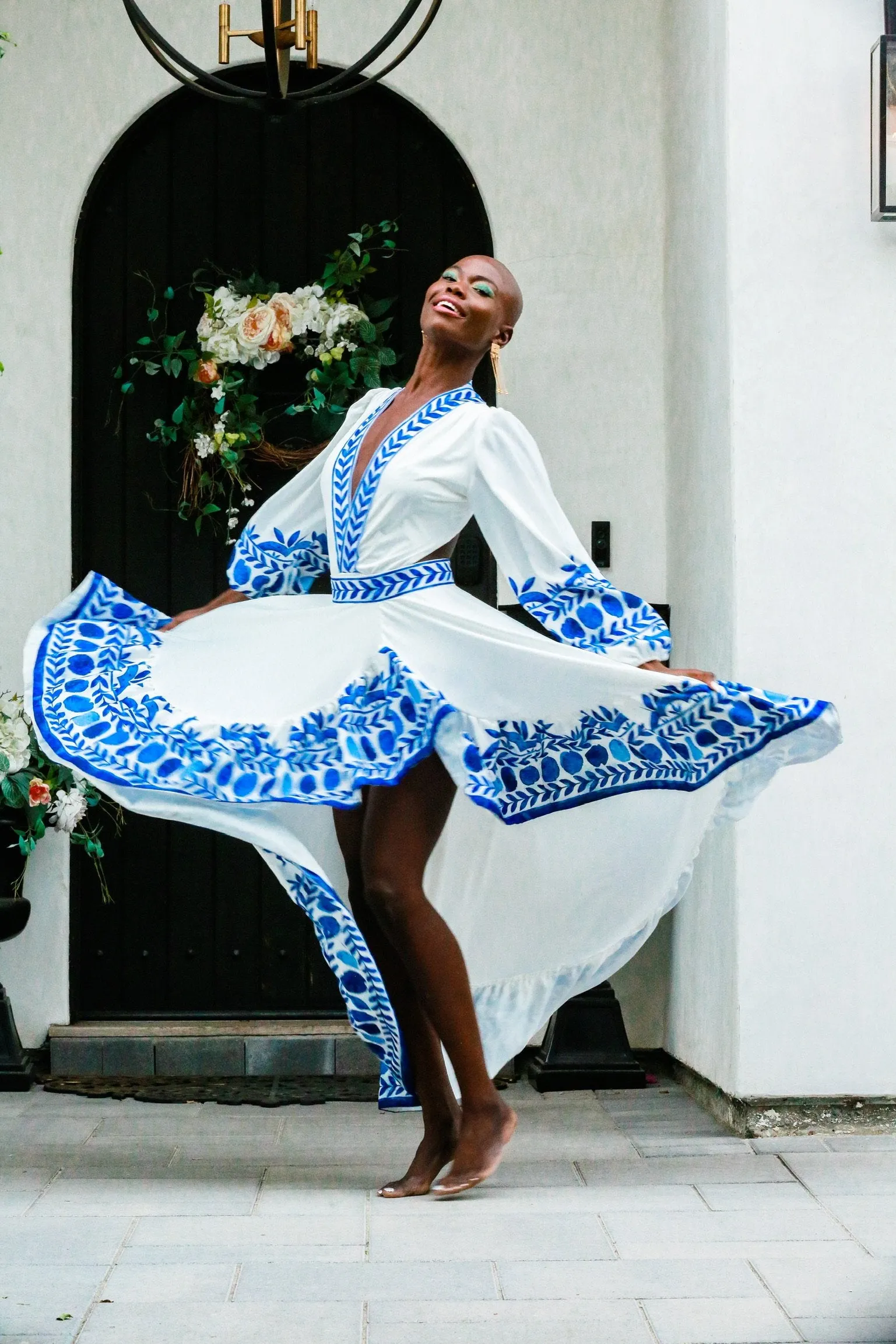 Cobalt and White Long Sleeve One Piece