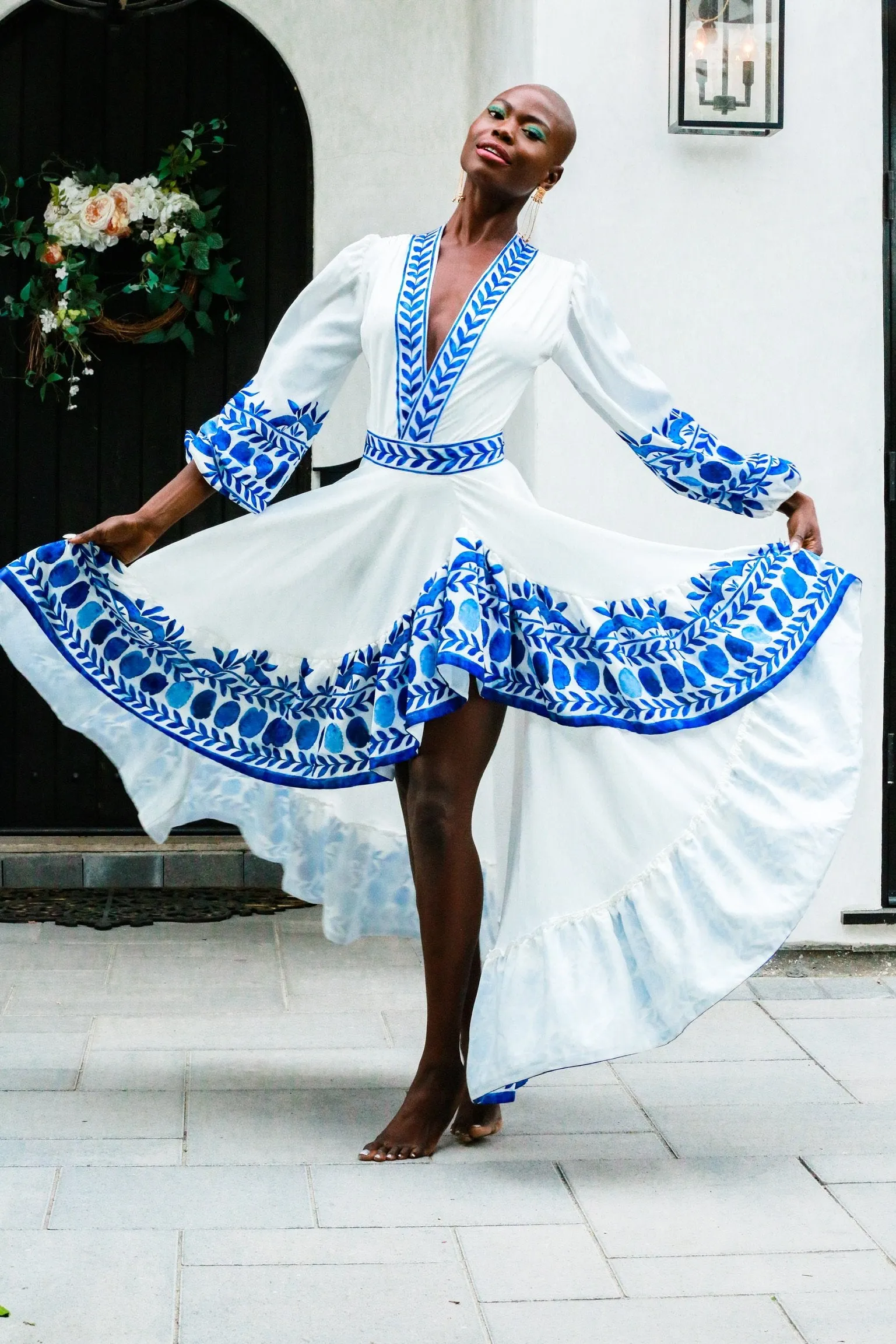 Cobalt and White Long Sleeve One Piece