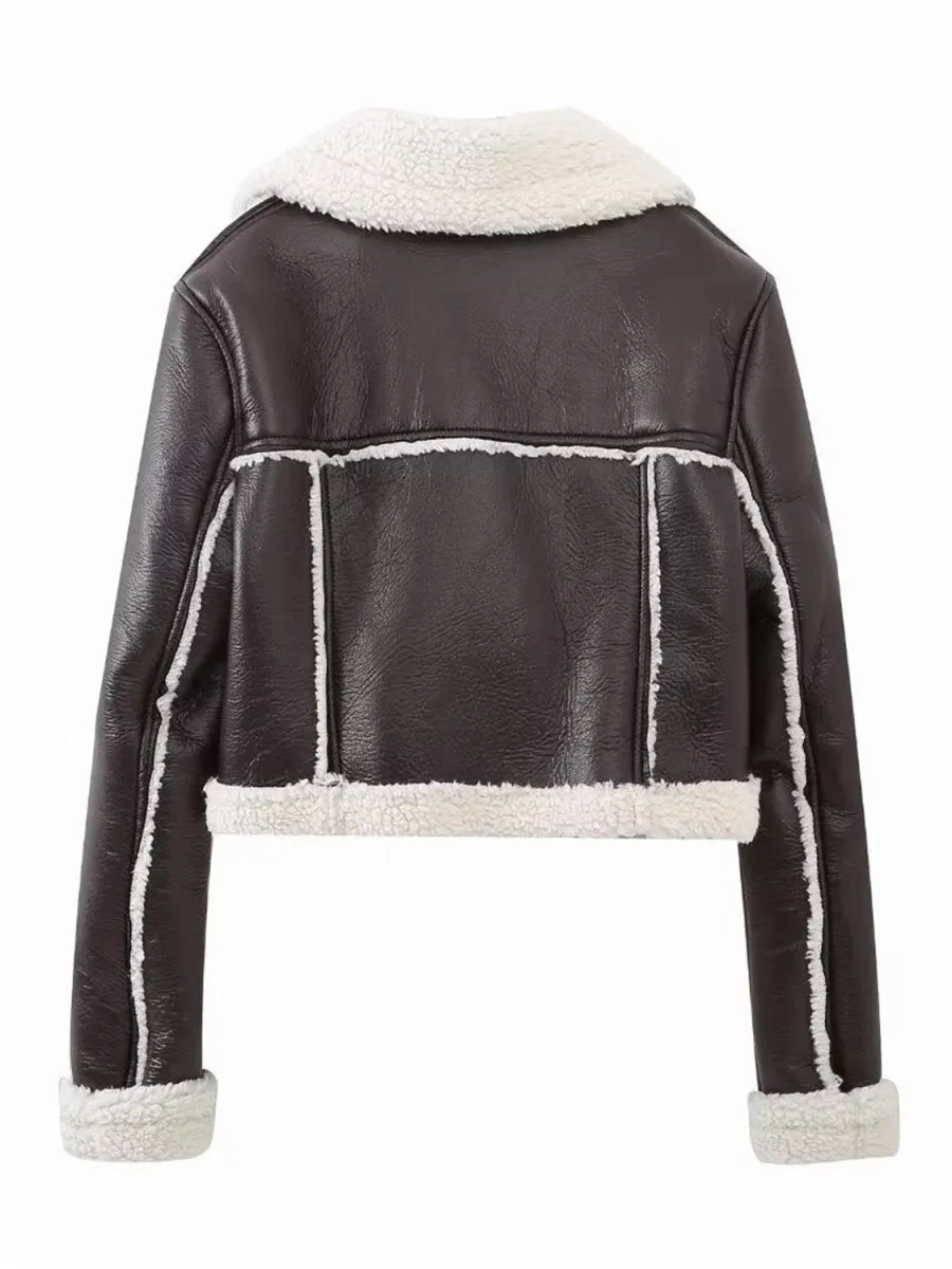 Collared Neck Long Sleeve Plush Cropped Jacket