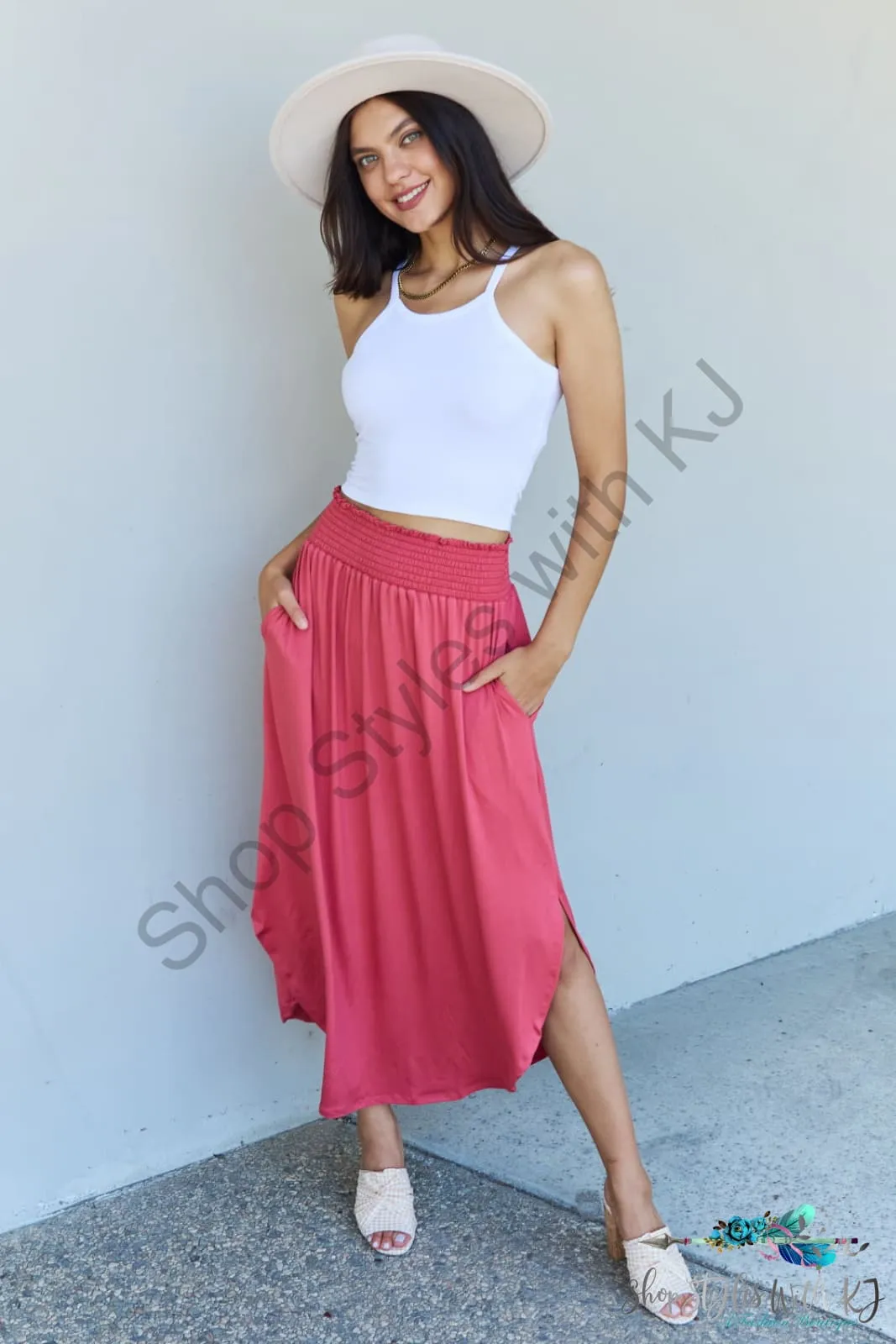 Comfort Princess High Waist Scoop Hem Maxi Skirt in Hot Pink