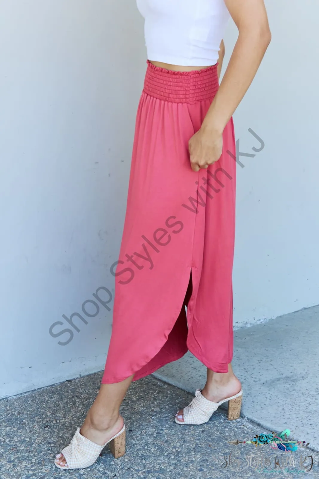 Comfort Princess High Waist Scoop Hem Maxi Skirt in Hot Pink