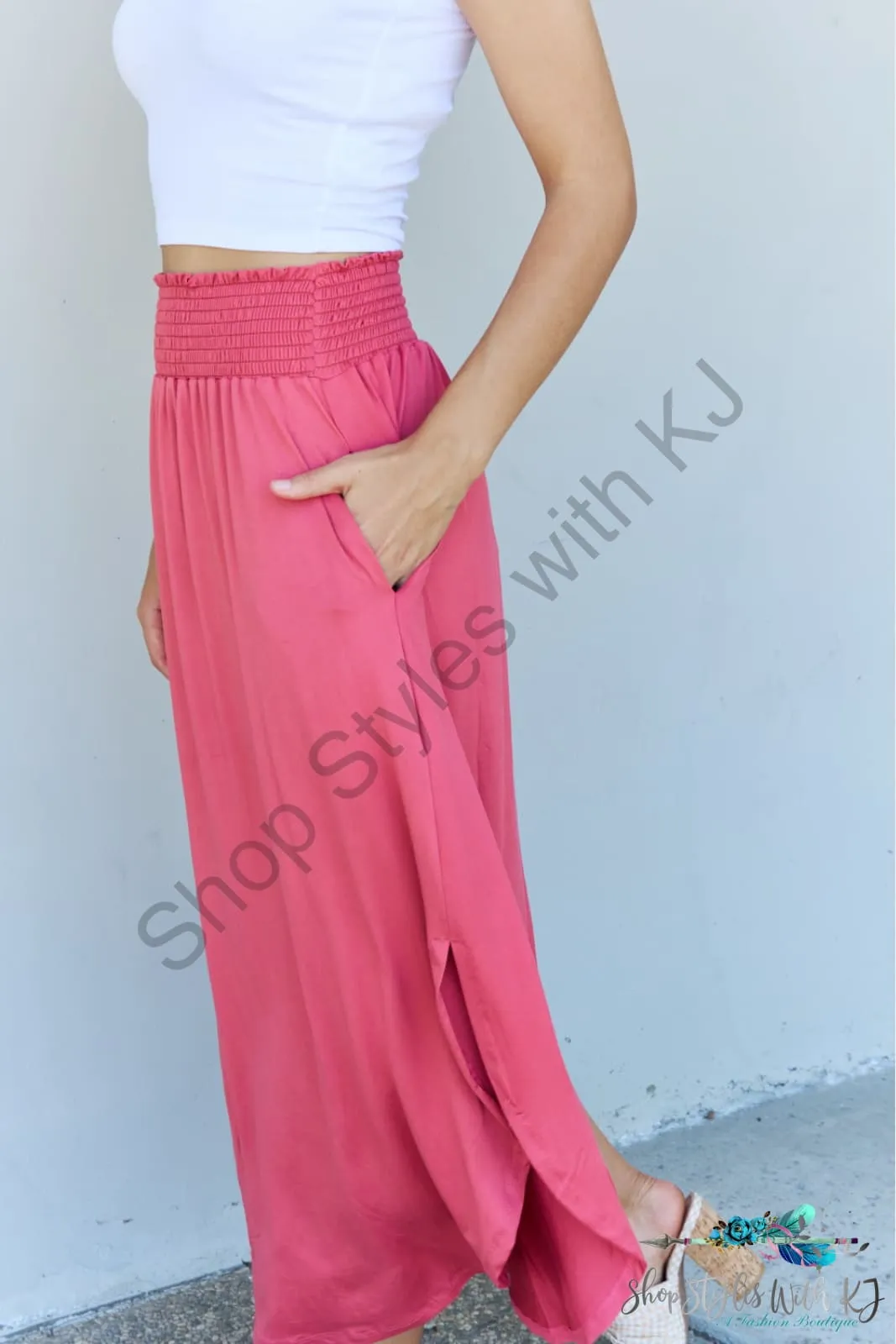 Comfort Princess High Waist Scoop Hem Maxi Skirt in Hot Pink