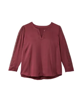 Connie Long Sleeve Blouse with Lace Trim and Split Neck | Purple