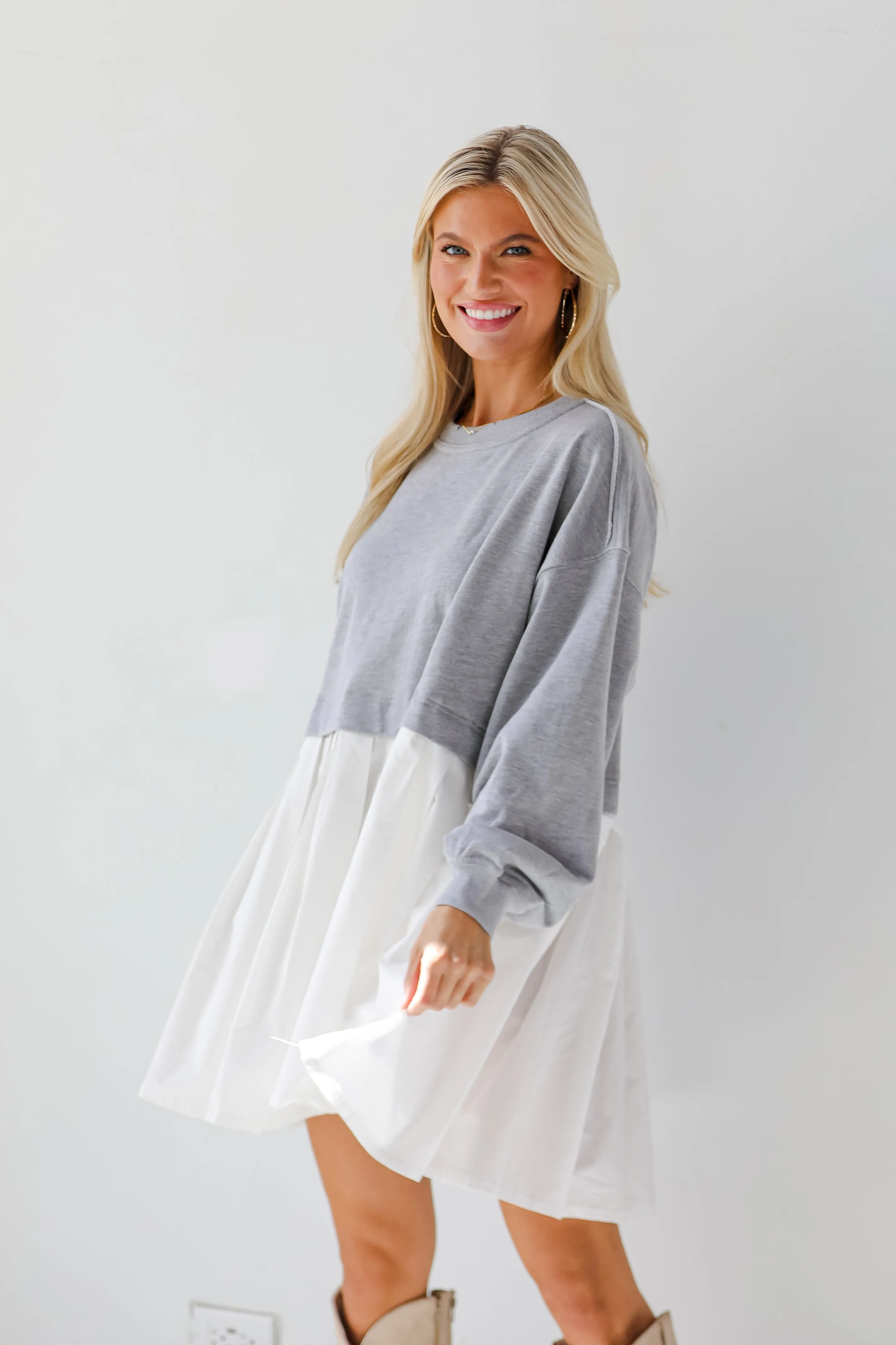 Contemporary Elegance Heather Grey Sweatshirt Dress