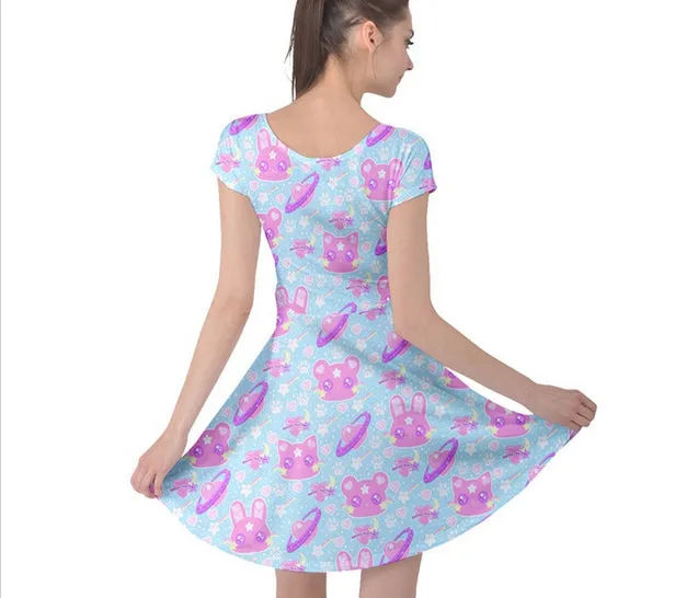 Cosmic Cuties Blue cap sleeve skater dress [made to order]