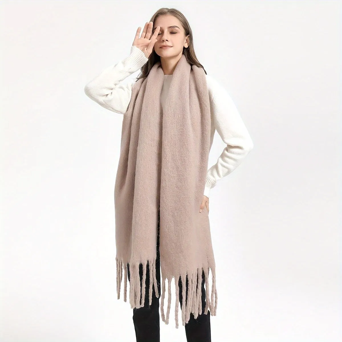 Cozy Fringed Chunky Scarf Stylish  Warm for FallWinter