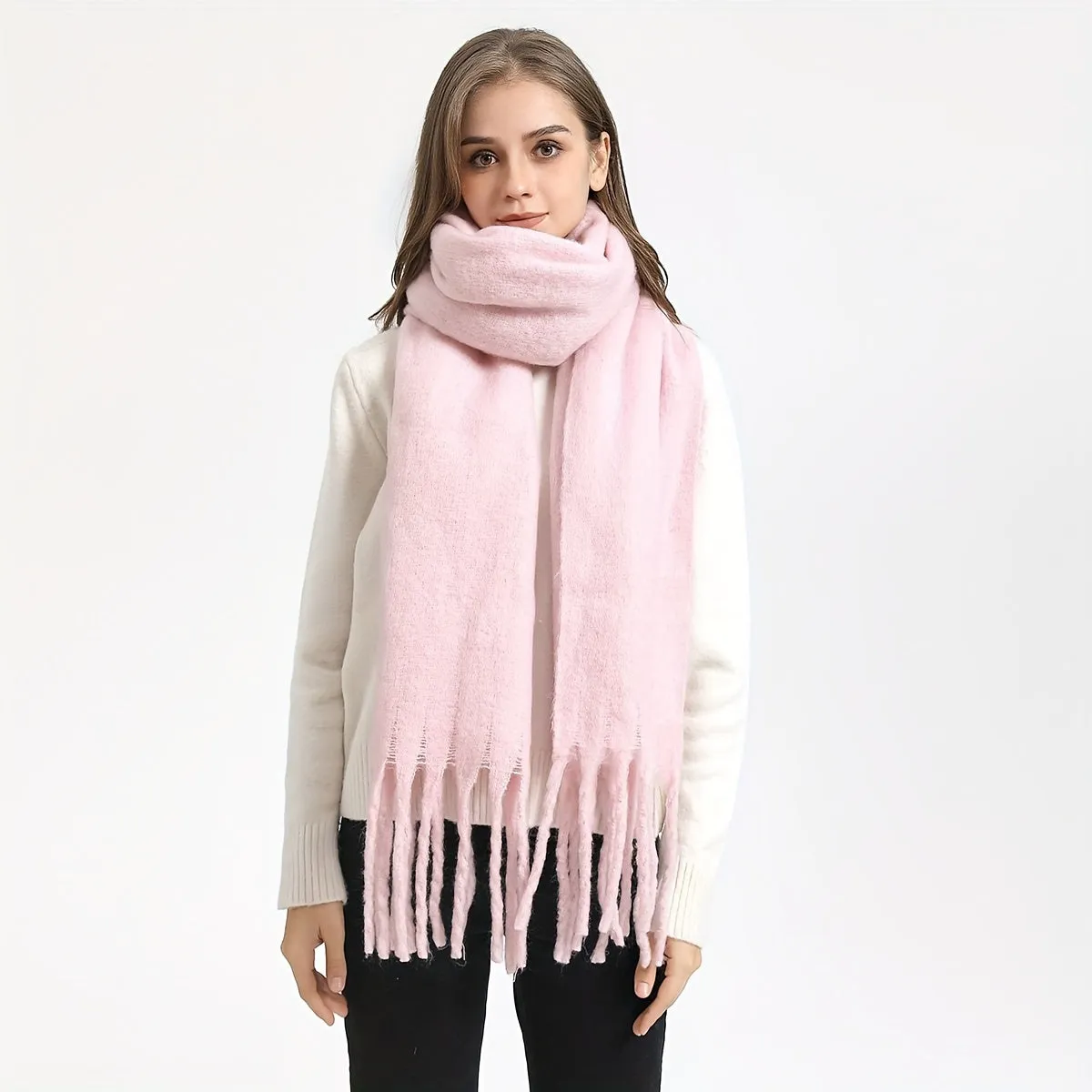 Cozy Fringed Chunky Scarf Stylish  Warm for FallWinter