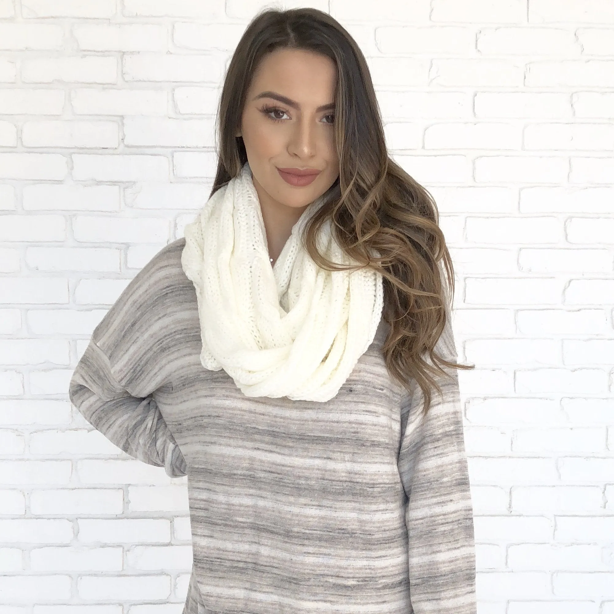 Cozy Knit Infinity Scarf in Ivory