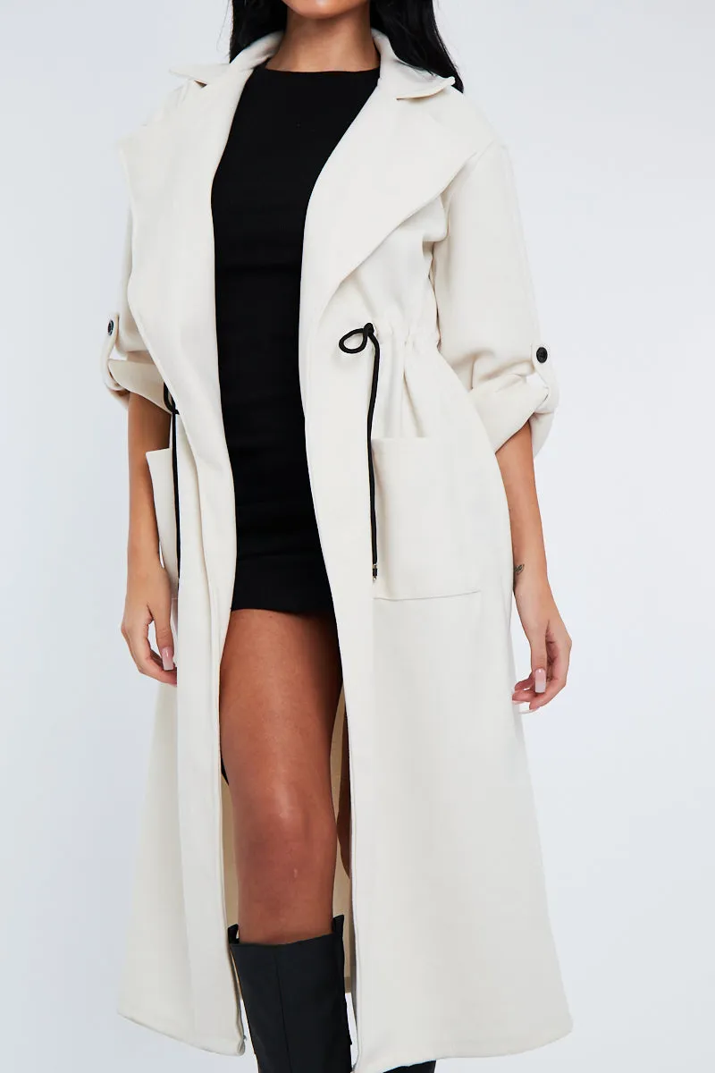 Cream Relaxed Tie Waist Trench Coat - Mayva