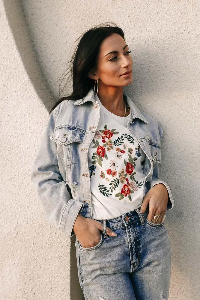 Cropped Distressed Denim Jacket