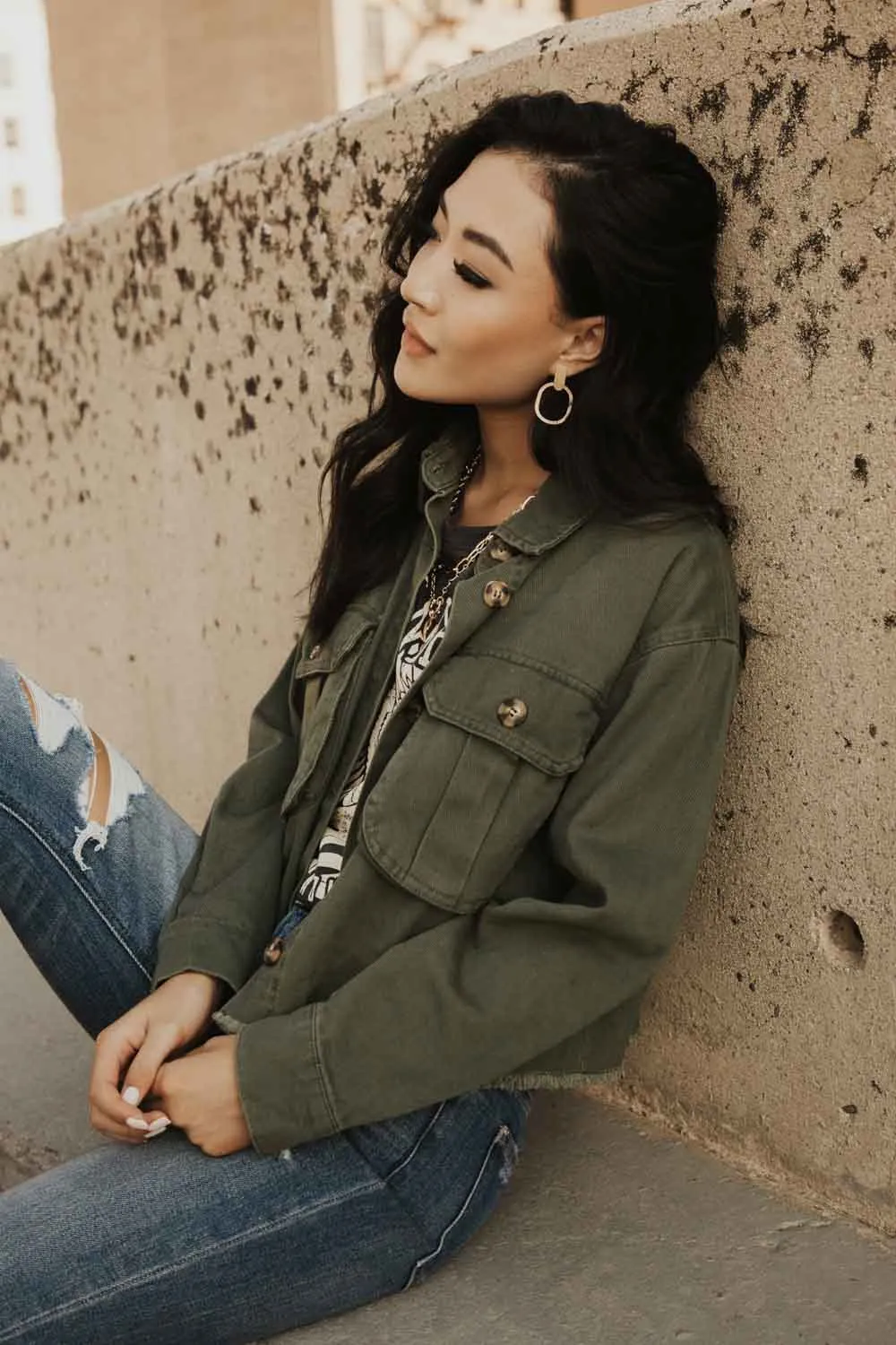 Cropped Olive Utility Jacket