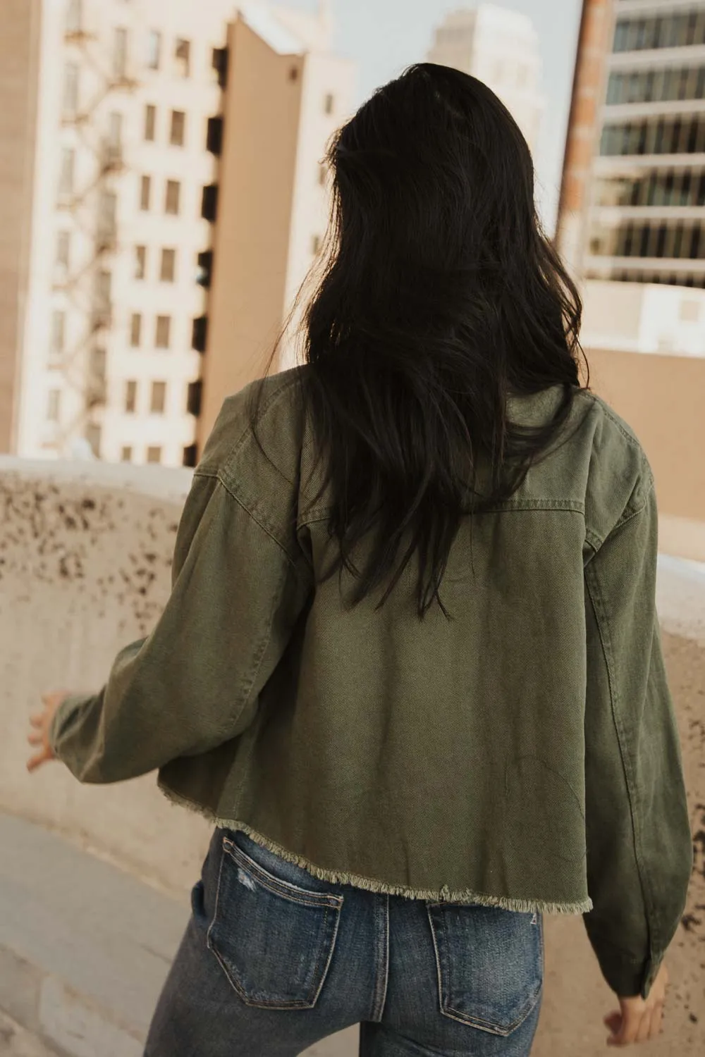 Cropped Olive Utility Jacket