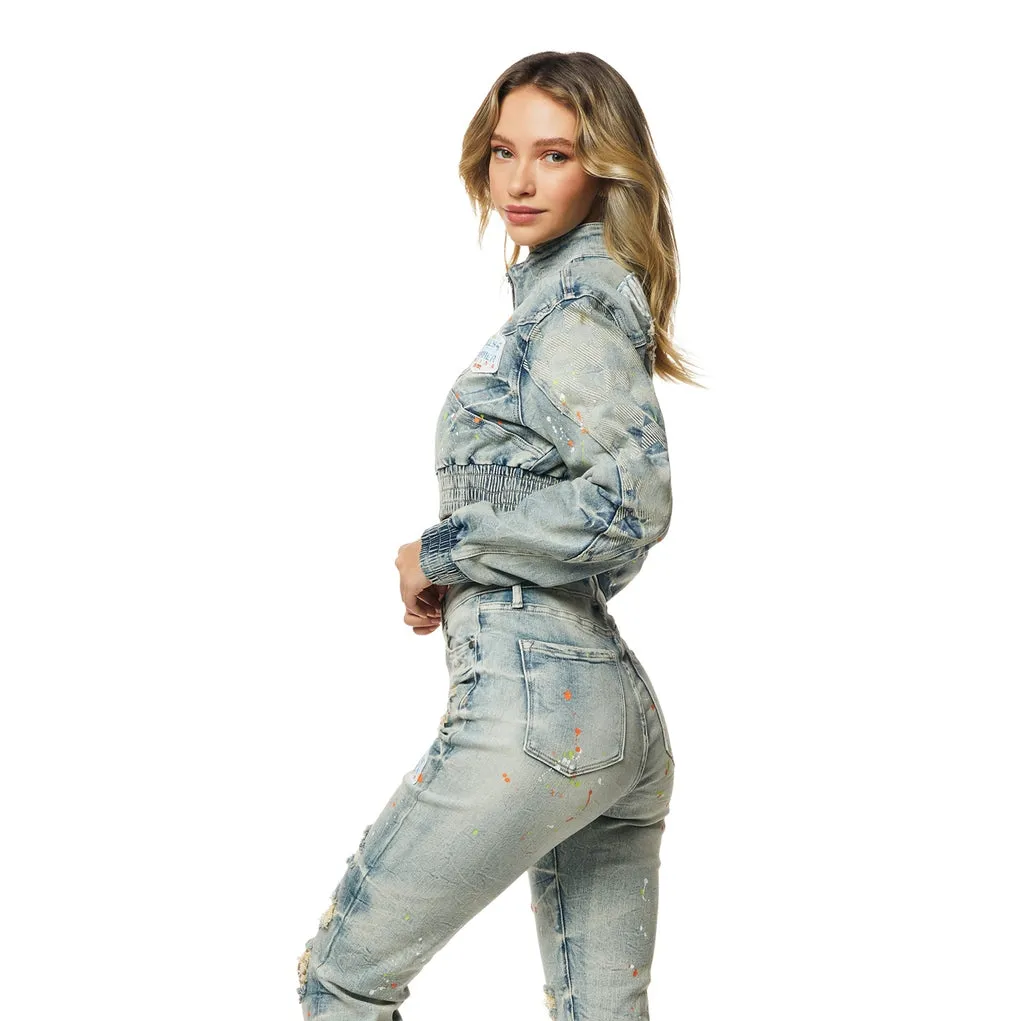 Cropped Racing Jean Jacket - Alpine Blue