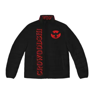 CROWGODSHI 2nd GEN Puffer Jacket, BLACK W/ RED LOGO