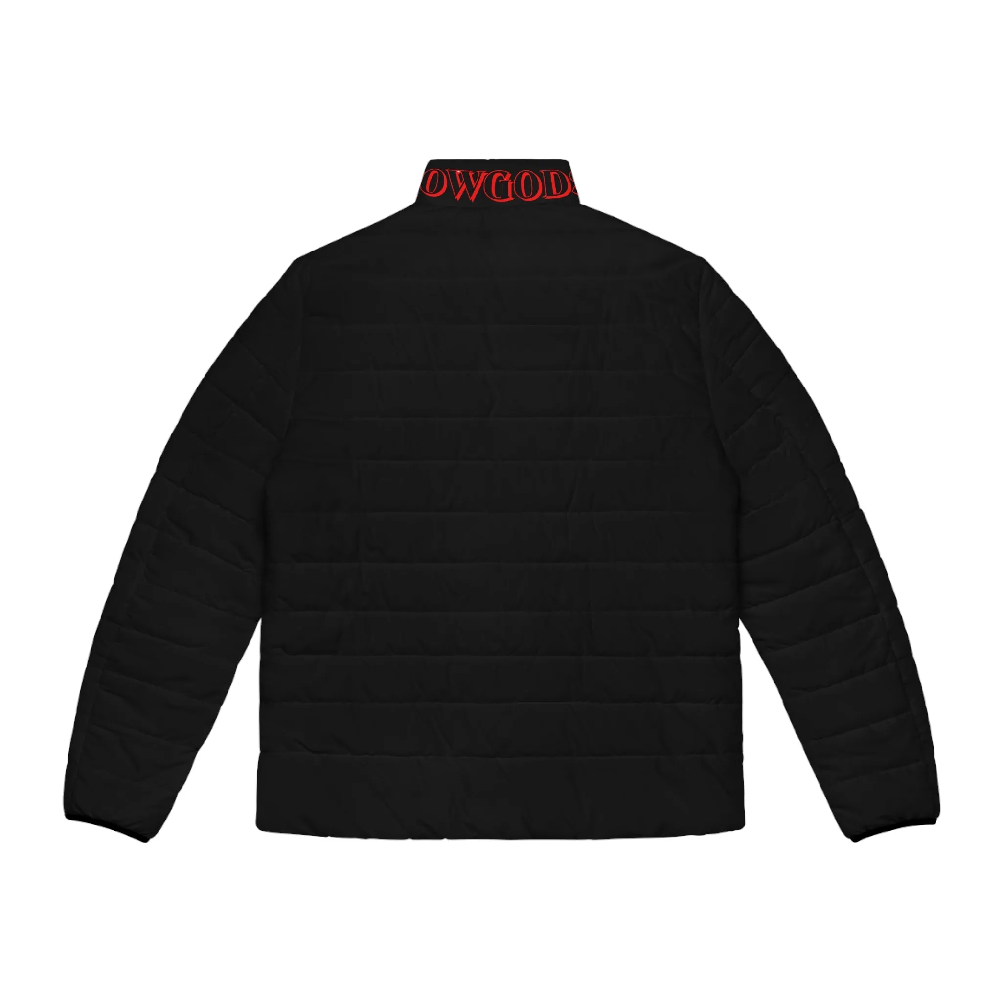 CROWGODSHI 2nd GEN Puffer Jacket, BLACK W/ RED LOGO